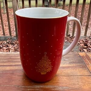 OTAGIRI Vintage Red and Gold Metallic Porcelain Christmas Tree 8oz Mug